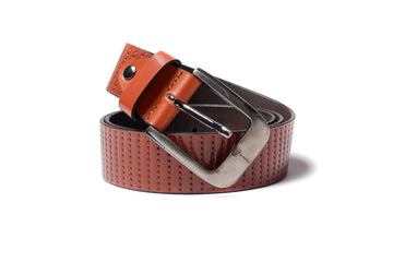 Men's Striped Casual Leather Belt Tan 1